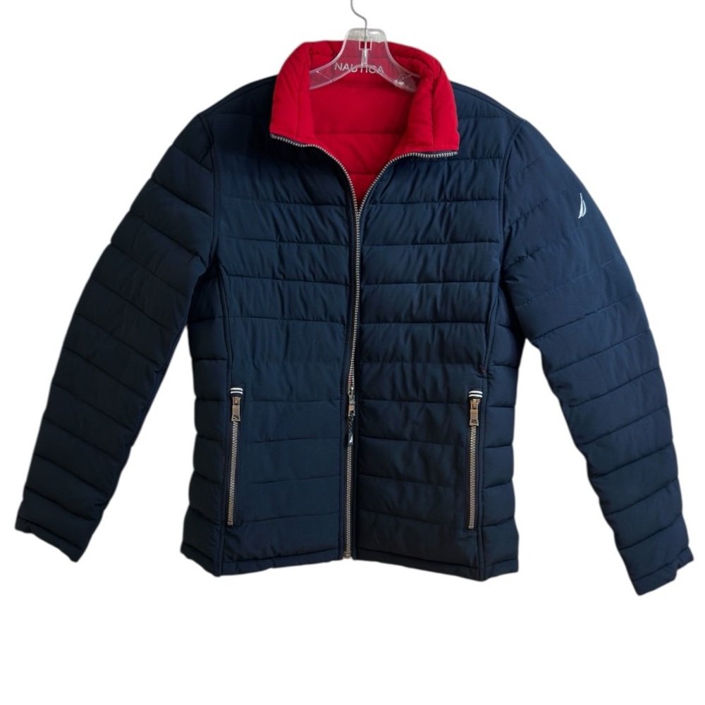Nautica Women’s Reversible Puffer Jacket Navy Red Zip Up Size S